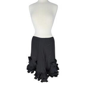 NEW JULIETTE LONGUET Silk Chic Black Ruffled Flower Detail A-Line Skirt Size 10